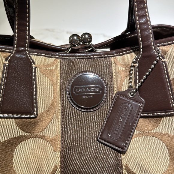 NWOT COACH F17424 Signature Bag, Vintage Tan/Brown Canvas Metallic Trim - Picture 6 of 16